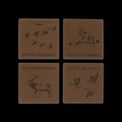Waxed Canvas Coaster Set - Etched Animals