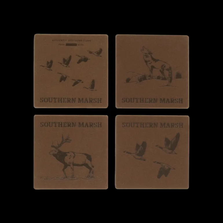 Waxed Canvas Coaster Set - Etched Animals